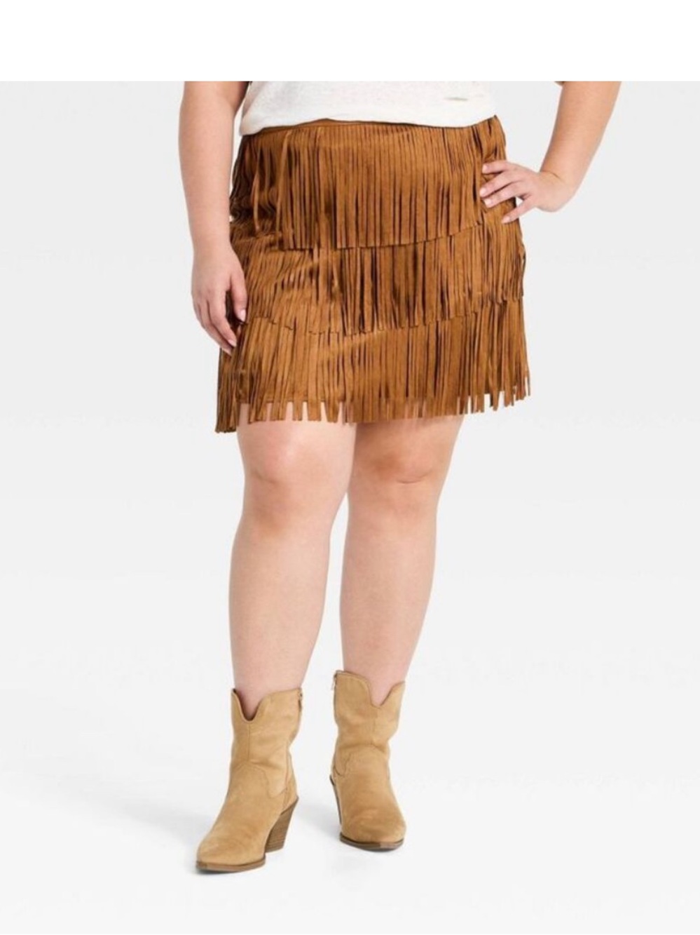Universal Thread Brown Fringe Mini Skirt - Layered Suede Style